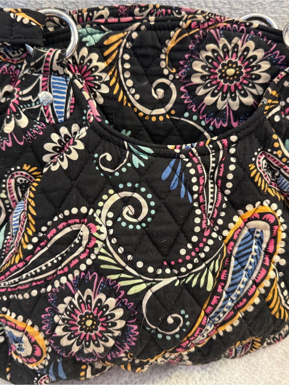 Vera Bradley Quilted Bandana Paisley Satchel Glenna Bag - Multicolor on Black